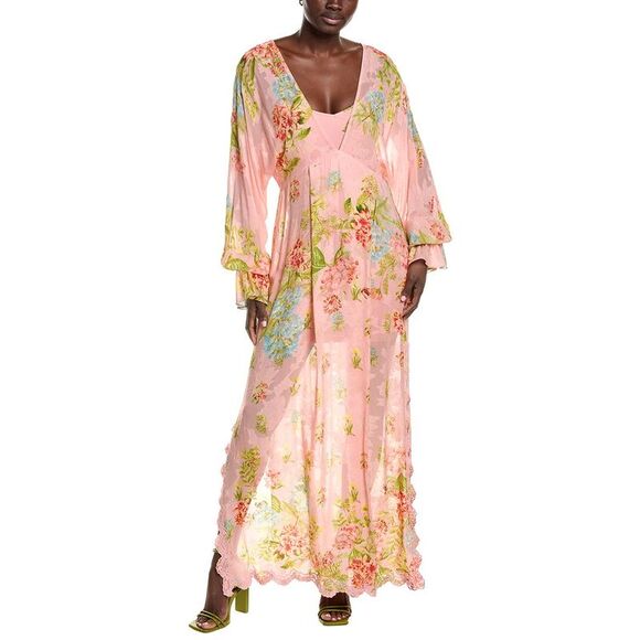 Hemant & Nandita Tops - Hemant & Nandita Womens  Floral Kaftan, Pink